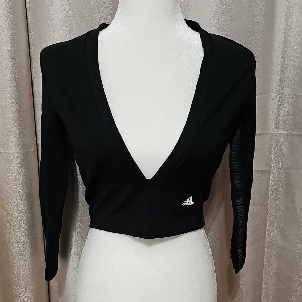 Adidas Black Crop Top with 3/4 Sleeves